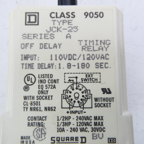 SQUARE D 9050JCK-25 SER. A 120VAC 10A 1.8-180S NSMP