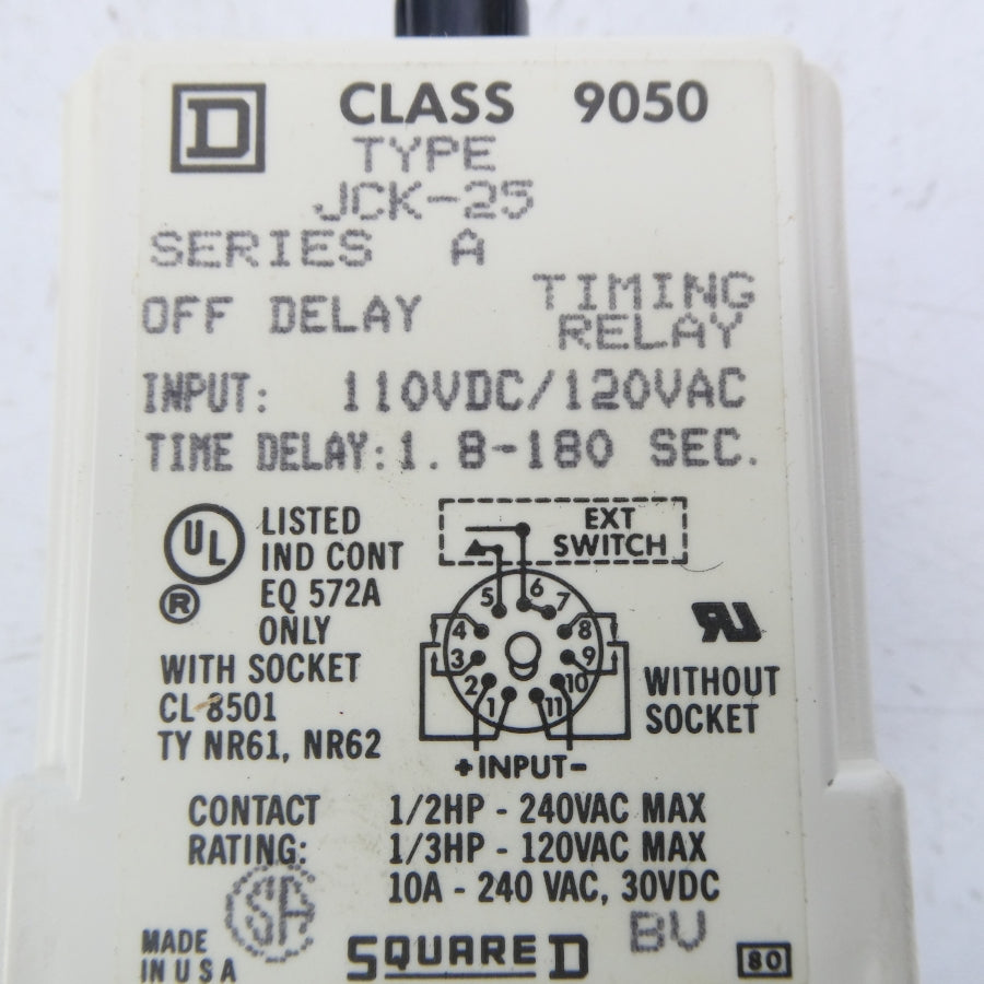 SQUARE D 9050JCK-25 SER. A 120VAC 10A 1.8-180S NSMP