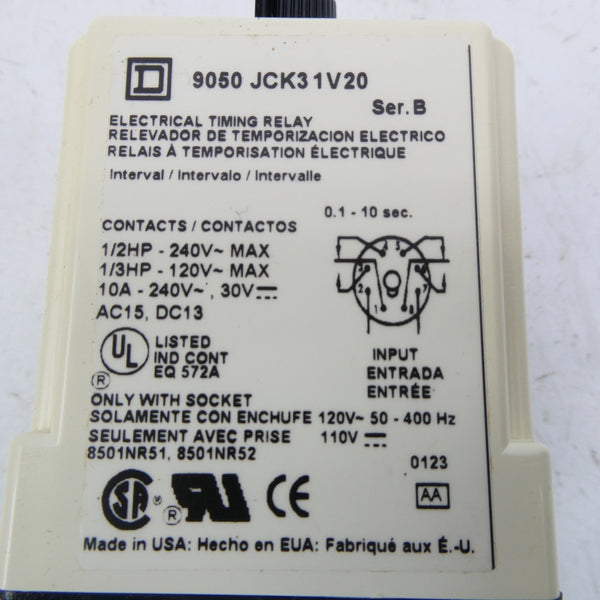 SQUARE D 9050JCK31V20 SER. B 110/120V 10A 0.1-10S NSMP