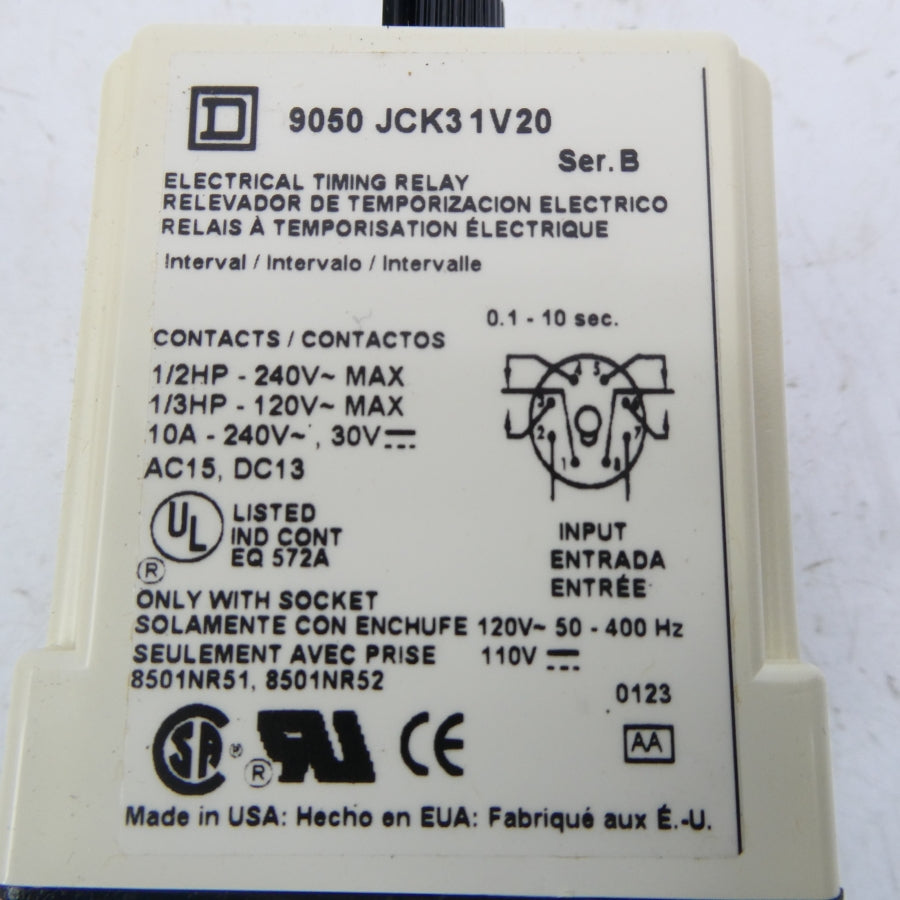 SQUARE D 9050JCK31V20 SER. B 110/120V 10A 0.1-10S NSMP