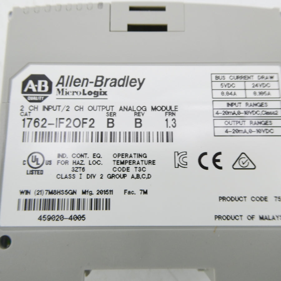 ALLEN BRADLEY 1762-IF2OF2 SER. B F/W 1.3 24VDC REV. B NSMP