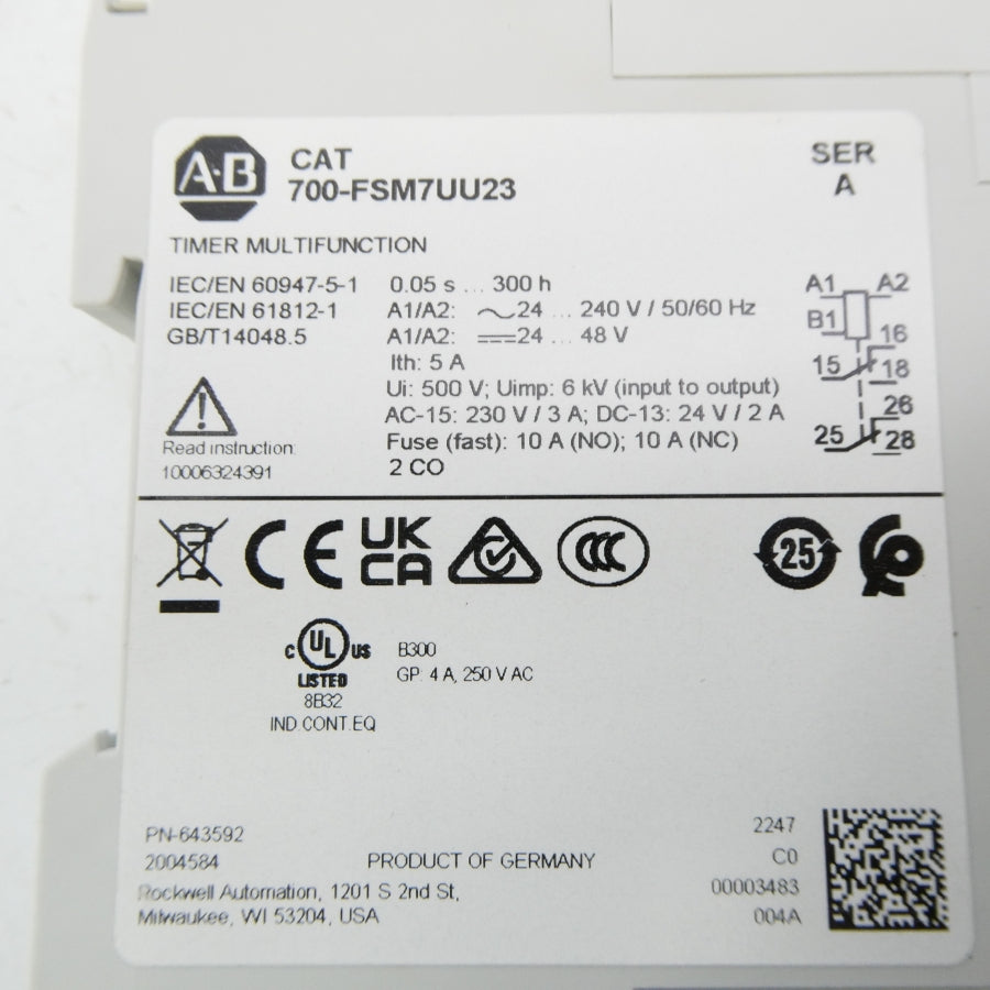 ALLEN BRADLEY 700-FSM7UU23 SER. A 24-240V 0.05S-300H (WH) NSMP