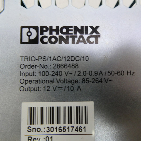 PHOENIX CONTACT TRIO-PS/1AC/12DC/10 2866488 100-240VAC 0.9-2A NSNP