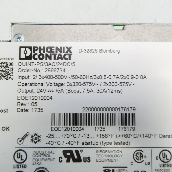 PHOENIX CONTACT QUINT-PS/3AC/24DC/5 2866734 400-500V 0.8-07A REV. 05 NSNP
