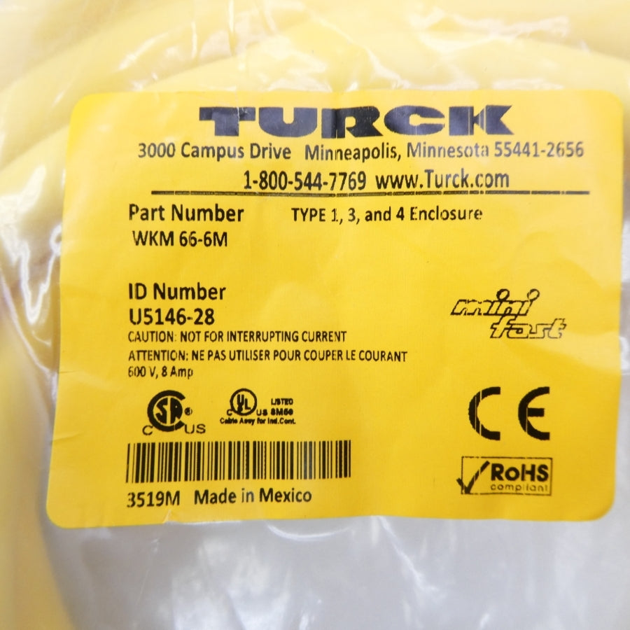 TURCK WKM66-6M U5146-28 600V 8A NSMP