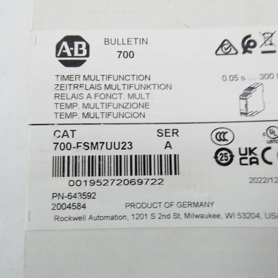 ALLEN BRADLEY 700-FSM7UU23 SER. A 0.05S-300H (WH) NSFS