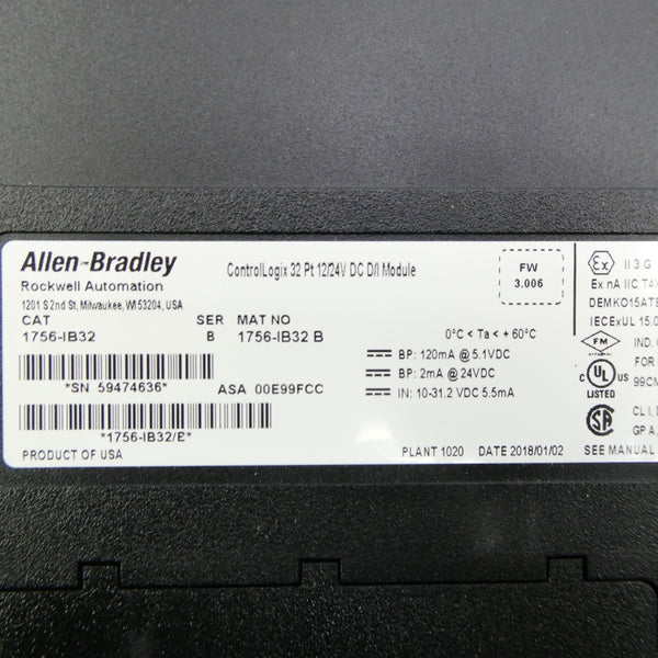 ALLEN BRADLEY 1756-IB32 SER. B F/W 3.006 24VDC NSNP