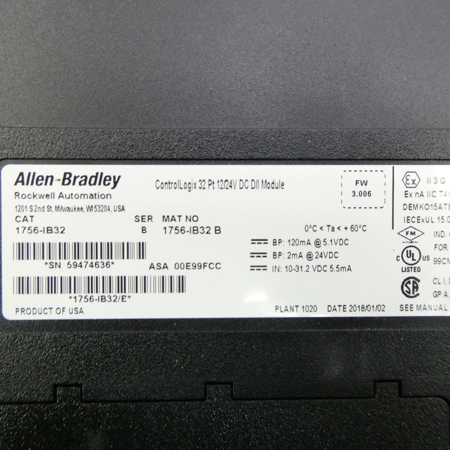 ALLEN BRADLEY 1756-IB32 SER. B F/W 3.006 24VDC NSNP