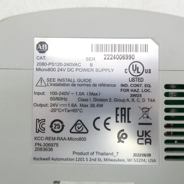 ALLEN BRADLEY 2080-PS120-240VAC SER. B 100-240V 1.0A NSNP