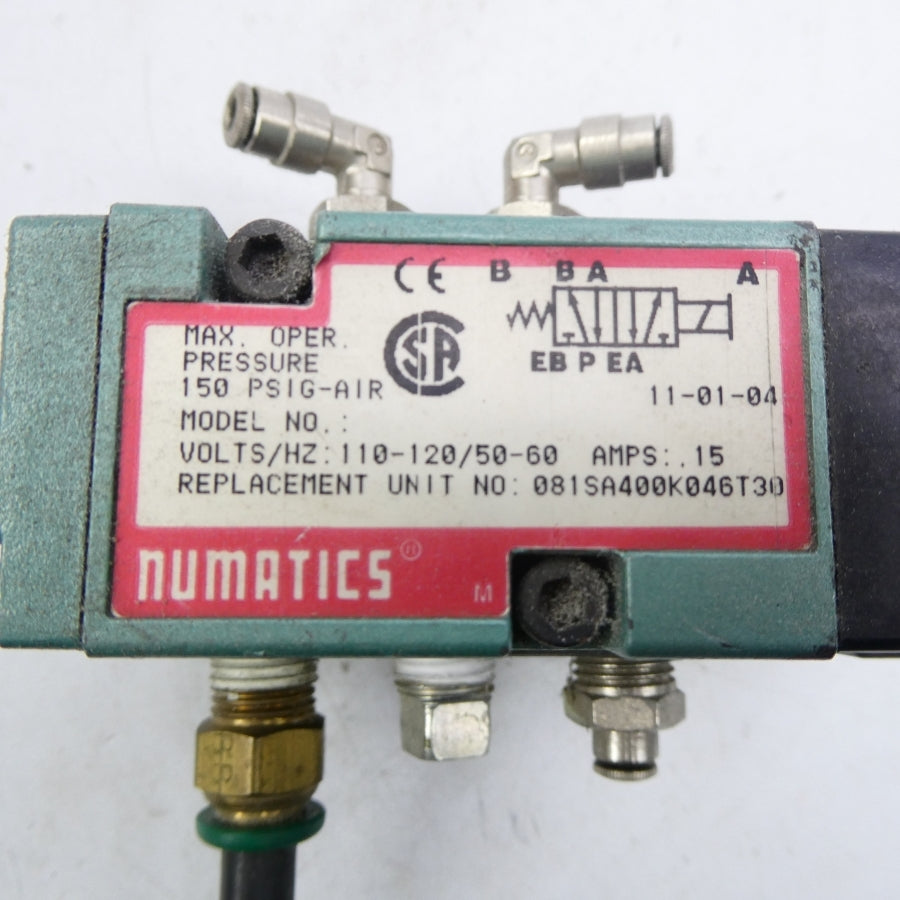 NUMATICS 081SA400K046T30 110-120V .15A 150PSI (AS PICTURED) UNMP
