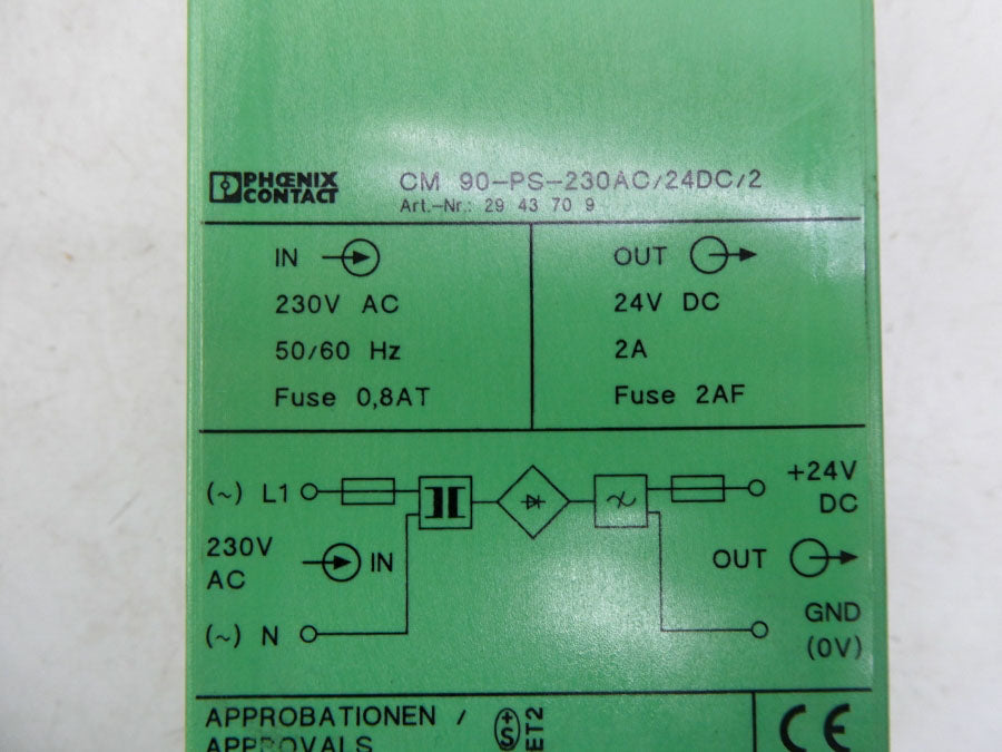 PHOENIX CONTACT CM90-PS-230AC/24DC/2 2943709 230VAC NSNP