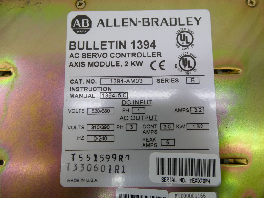 ALLEN BRADLEY 1394-AM03 SER. B 310/390VAC 3.0A REMAN
