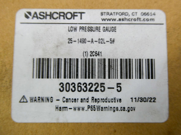 ASHCROFT 25-1490-A-02L-5# 2C641 5PSI NSMP