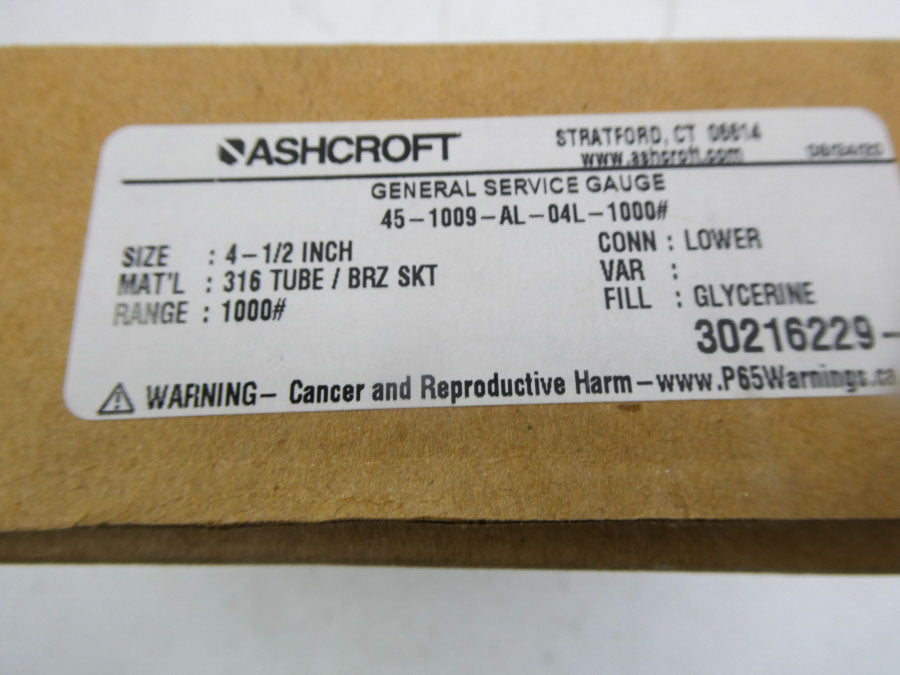 ASHCROFT 45-1009-AL-04L-1000# 1000PSI 4-1/2" NSMP