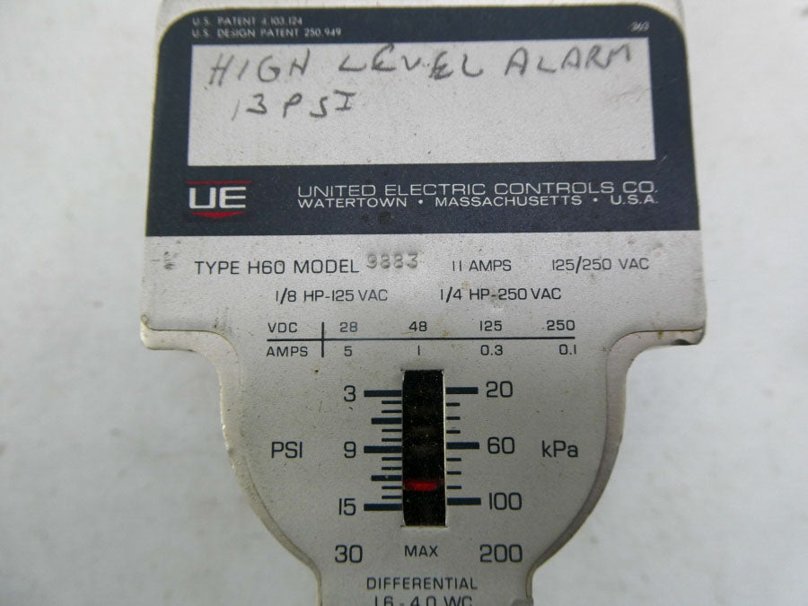 UNITED ELECTRIC H609883 125/250VAC 11A 3-30PSI UNMP