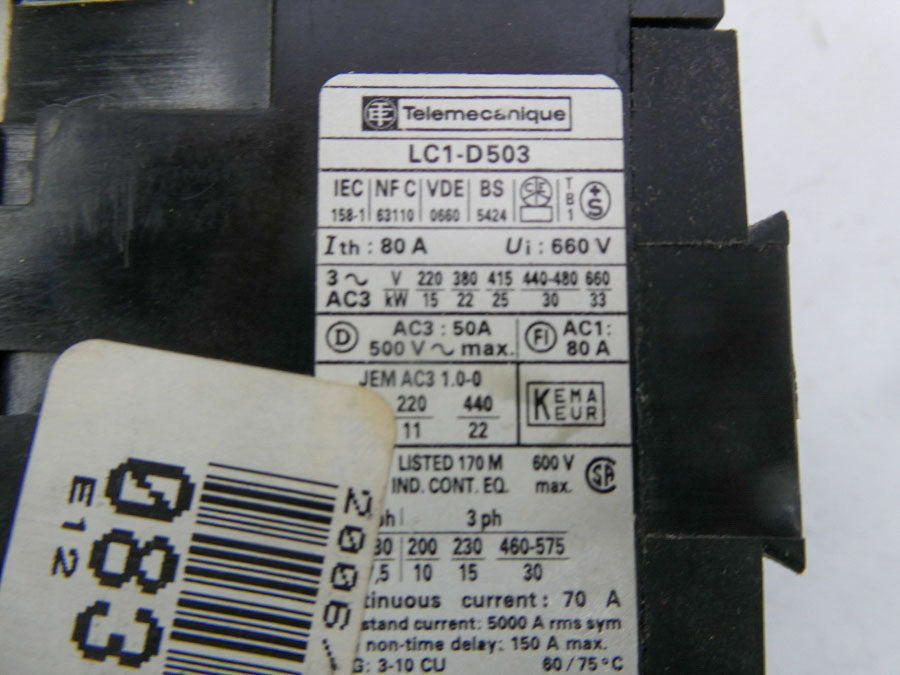 TELEMECANIQUE LC1-D503 110-120V 80A UNMP