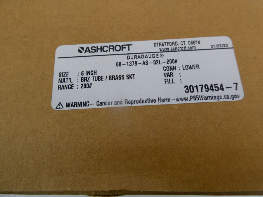 ASHCROFT 60-1379-AS-02L-200# 200PSI 6" NSMP