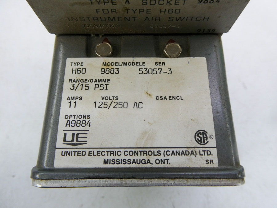 UNITED ELECTRIC H609883 125/250VAC 11A 3/15PSI UNMP
