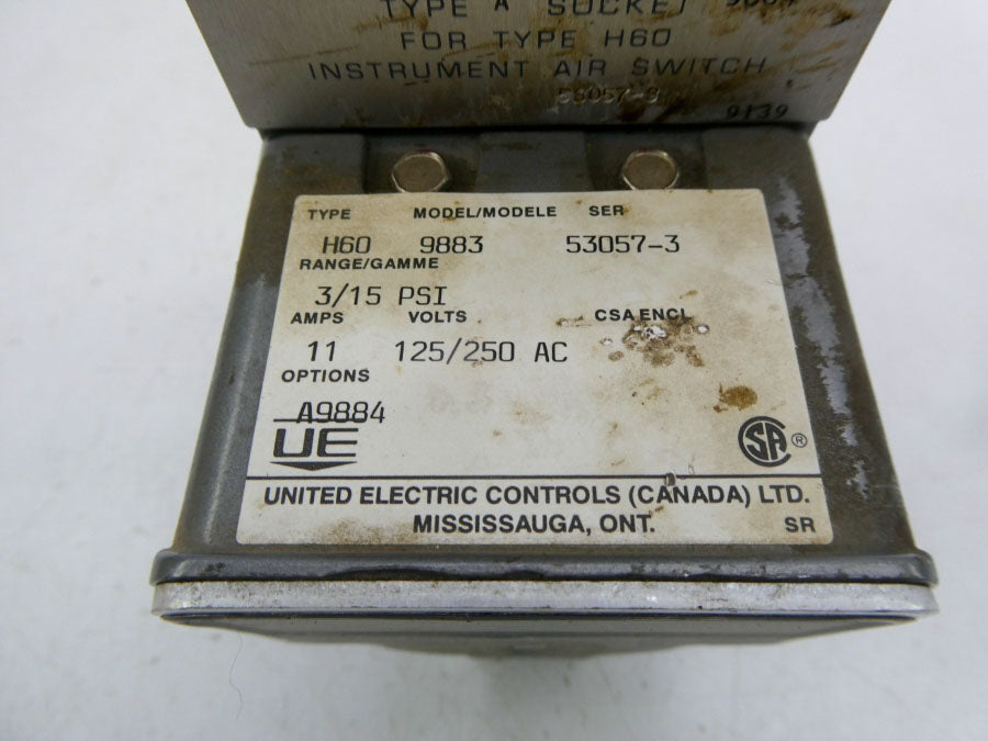 UNITED ELECTRIC H609883 125/250VAC 11A 3/15PSI NSNP