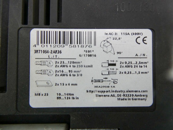 SIEMENS 3RT1054-2AR36 440/480V 115A UNMP