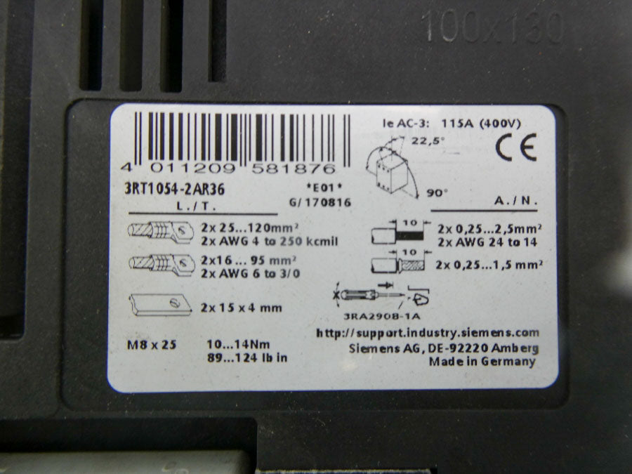SIEMENS 3RT1054-2AR36 440/480V 115A UNMP