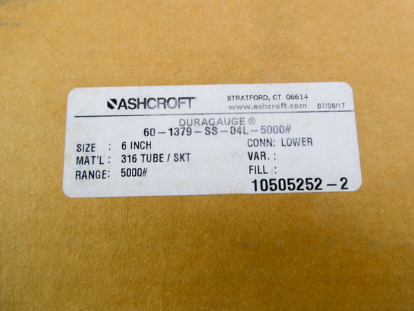 ASHCROFT 60-1379-SS-04L-5000# 5000PSI 6" NSMP