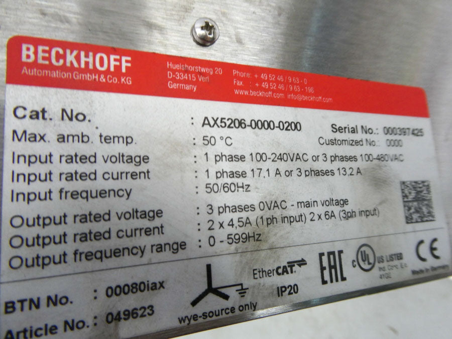 BECKHOFF AX5206-0000-0200 100-240VAC 17.1A NSNP