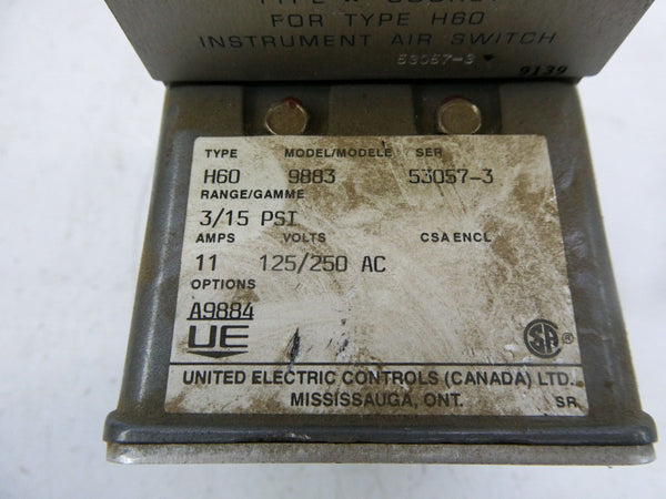 UNITED ELECTRIC H609883 125/250VAC 11A 3/15PSI NSNP
