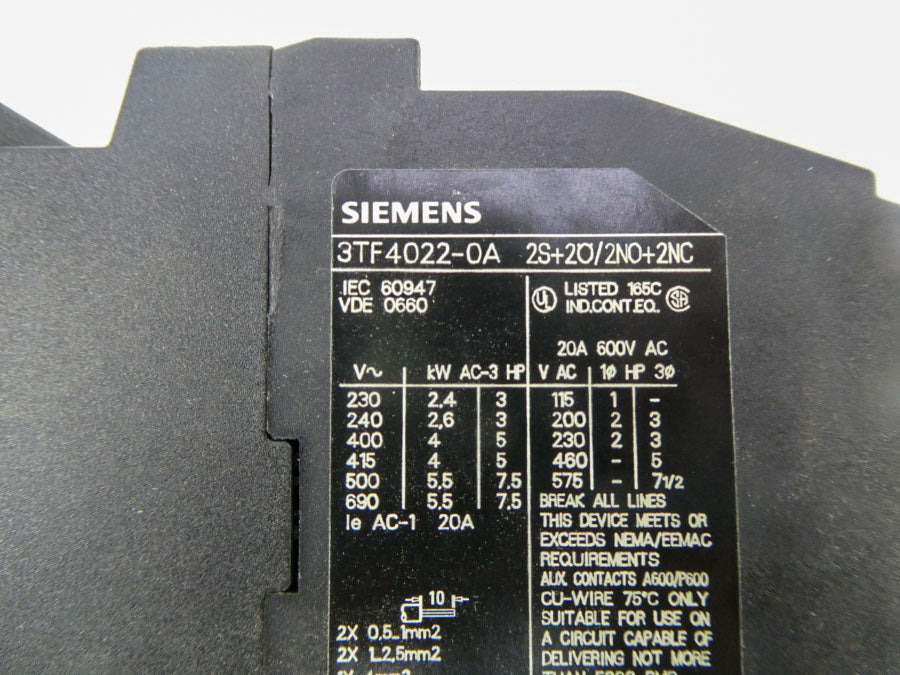 SIEMENS 3TF4022-0AK6 110/120V 20A NSMP