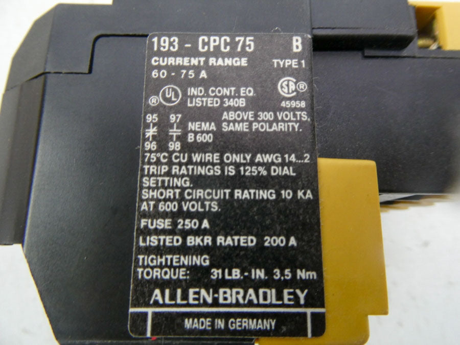 INDUSTRIAL SPARE PART 193-CPC75 SER. B 60-75A (BK/YL) NSMP