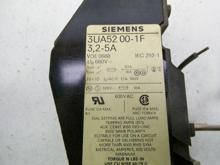 SIEMENS 3UA5200-1F 600VAC 3.2-5A NSMP