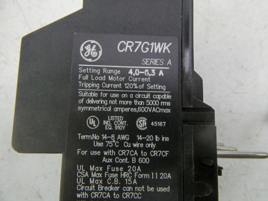 GENERAL ELECTRIC CR7G1WK SER. A 600VAC 4.0-6.3A NSMP