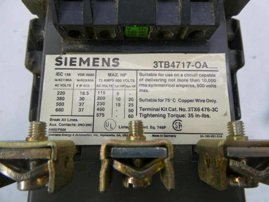 SIEMENS 3TB4717-0A8 110/120V 72A NSNP