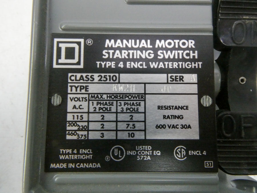 SQUARE D 2510KW2H SER. A 600VAC 30A NSMP