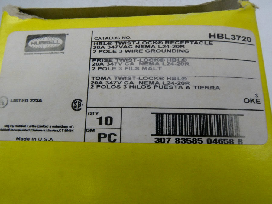 HUBBELL HBL3720 347VAC 20A (PKG OF 8) NSMP