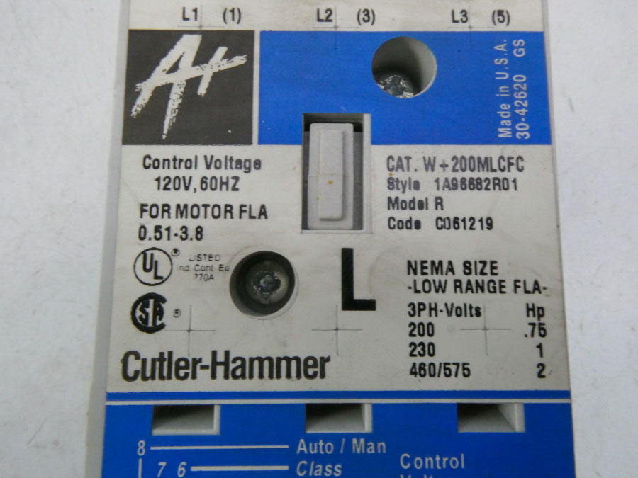 CUTLER-HAMMER W+200MLCFC 600VAC 0.51-3.8A NSNP