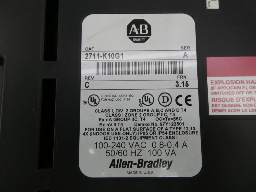 INDUSTRIAL SPARE PART 2711-K10G1 SER. A F/W 3.15 100-240VAC 0.4-0.8A REV. C UNMP