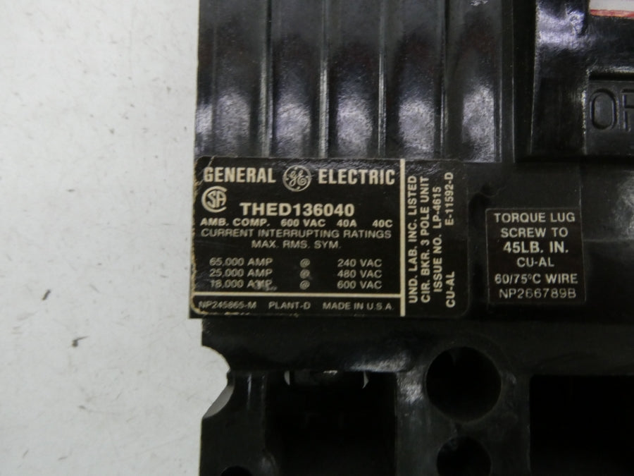 GENERAL ELECTRIC THED136040 600VAC 40A (BLACK) NSNP