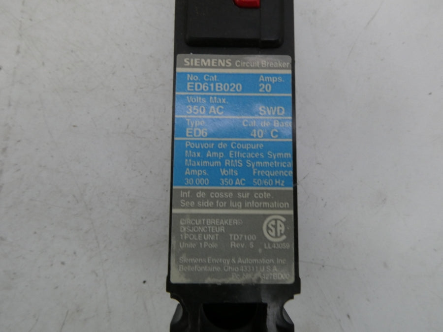 SIEMENS ED63B020 600VAC 20A (PKG OF 3) NSMP
