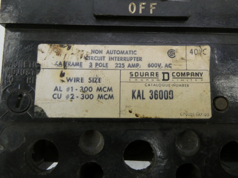 SQUARE D KAL36000 600VAC 225A NSNP