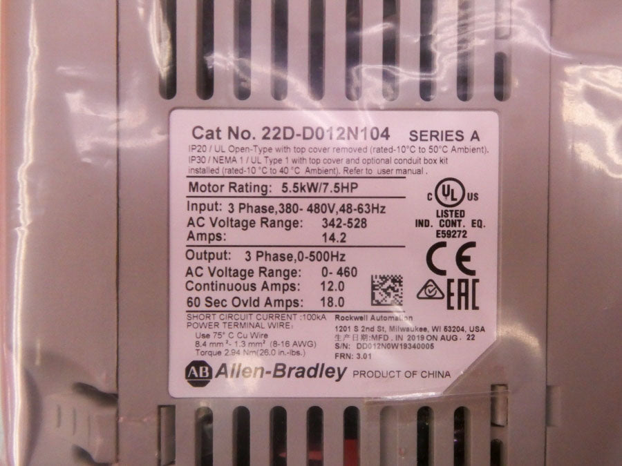 INDUSTRIAL SPARE PART 22D-D012N104 SER. A F/W 3.01 342-528VAC 14.2A NSMP