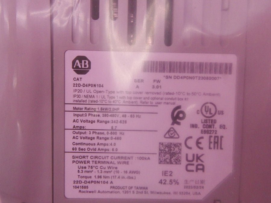INDUSTRIAL SPARE PART 22D-D4P0N104 SER. A F/W 3.01 342-528VAC 5.7A NSMP