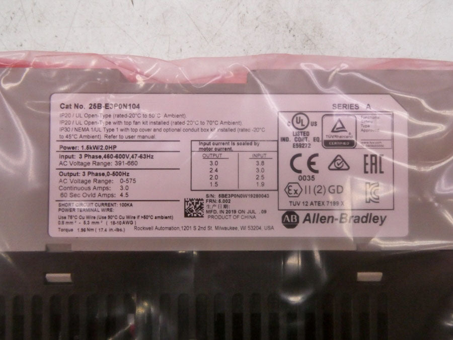 INDUSTRIAL SPARE PART 25B-E3P0N104 SER. A F/W 5.002 391-660VAC 3.8A NSMP