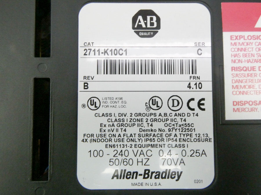 INDUSTRIAL SPARE PART 2711-K10C1 SER. C F/W 4.10 100-240VAC 0.25-0.4A UNMP