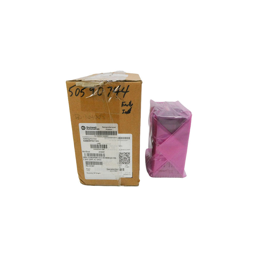 ROCKWELL AUTOMATION E25BD6P0N114 SER. A F/W 7.001 323-528VAC 7.5A REMAN