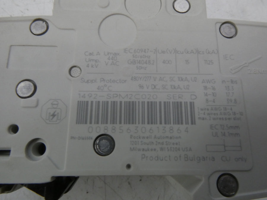 INUDSTRIAL SPARE PART 1492-SPM2C020 SER. D 277VAC 2A NSMP