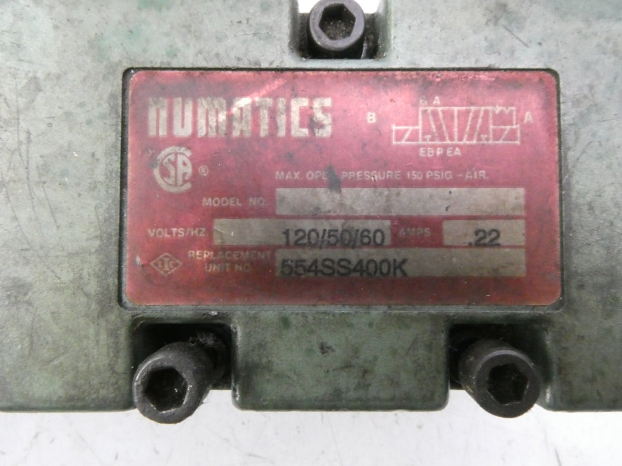 NUMATICS 554SS400K 120V .22A 150PSI UNMP