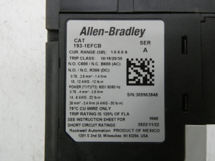 INDUSTRIAL SPARE PART 193-1EFCB SER. A 1.0-5.0A NSNP