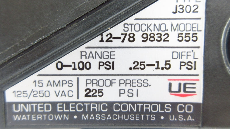 UNITED ELECTRIC CONTROLS J302-9832-5555 125/250VAC 15A 0-100PSI NSMP