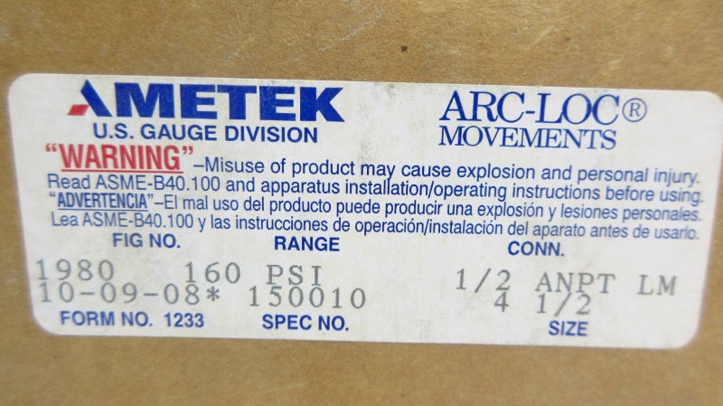 AMETEK 1980-150010 160PSI 4-1/2" NSMP